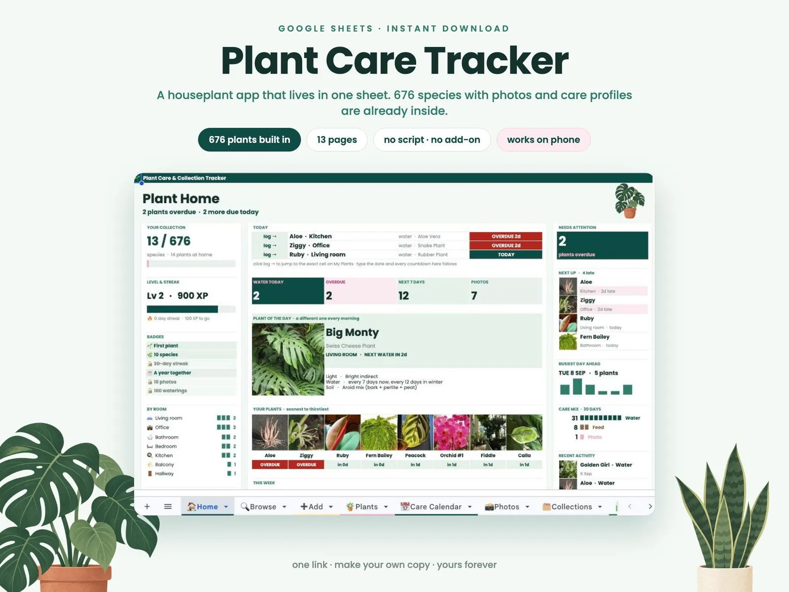 Plant Care Tracker — the screen you open every day