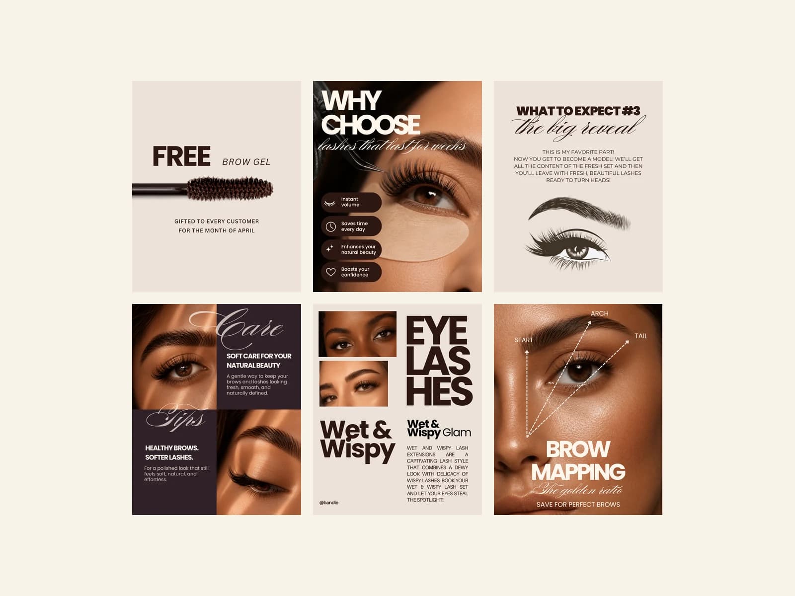 Lash & Brow Templates — selected layouts