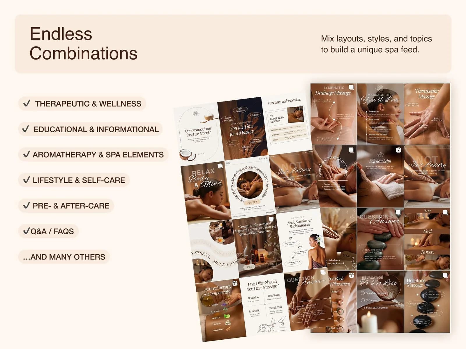 What is included in the massage template set