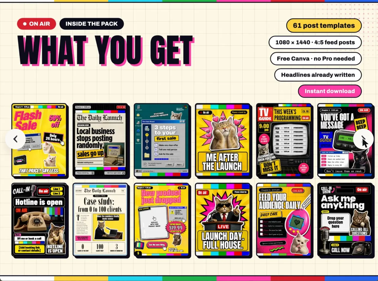 Retro 90s TV Marketing Templates — what is inside, 1